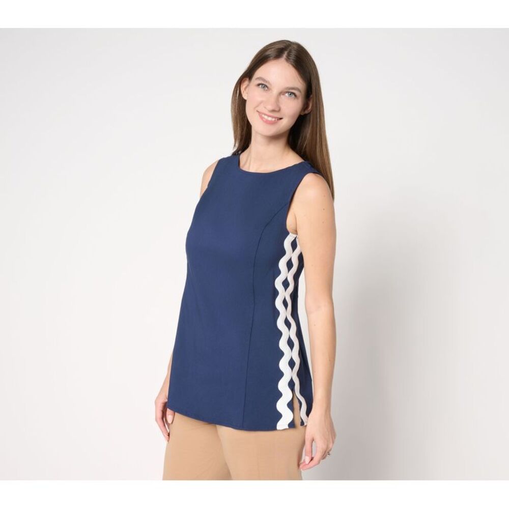 Liberare Women's Top Sz XL Tank Rik Rak Trim Blue A691890